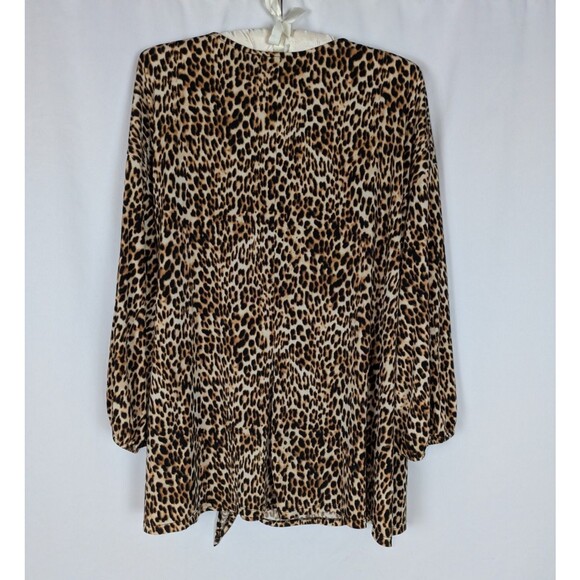 Worthington Blouse 1X Women's Brown Leopard Print Vneck Knot Tie Hem 3/4 Sleeve - Picture 6 of 8